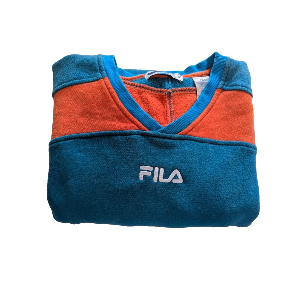 Vintage 90's Fila Fleece Pullover Mens XXL Teal/Orange Color Blocking - Picture 2 of 11